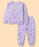 Smarty Girls Sinker Knit Full Sleeves T-Shirt & Joggers Co-Ords Set with Unicorn Print - Lavender