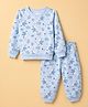 Smarty Girls Knit Full Sleeves T-Shirt and Joggers with Unicorn Print - Sky Blue