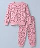 Smarty Girls Sinker Knit Full Sleeves T-Shirt & Joggers Co-ords Set With Hearts Print - Pink