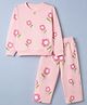 Smarty Girls Cotton Sinker Knit Full Sleeves Co-ord T-Shirt and Pant Set with Floral Print - Baby Pink