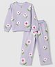 Smarty Girls Cotton Sinker Knit Full Sleeves Co-ord T-Shirt and Pant Set with Floral Print - Lavender