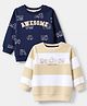 Babyhug 100% Cotton Terry Knit Sweatshirts with Full Sleeves and Trucks Print Pack of 2 - Cream & Navy Blue
