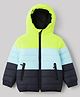 Babyhug Woven Hoodies with Full Sleeves in Neon Yellow/Light Blue/Navy Blue