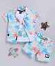 LTZ CLUB Textile Knit Half Sleeves Palm Trees Printed Shirt & Shorts with Tee Set - Green