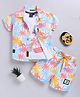 LTZ CLUB Textile Knit Half Sleeves Palm Trees Printed Shirt & Shorts with Tee Set - Orange & Multi Colour