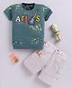 LTZ CLUB Textile Knit Half Sleeves Typography & Guitar Printed Tee & Shorts Set - Green
