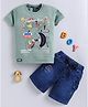 LTZ CLUB Textile Knit Half Sleeves Typography Printed Tee & Shorts Set - Green