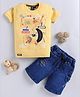 LTZ CLUB Textile Knit Half Sleeves Typography Printed Polo Tee & Shorts Set - Mustard