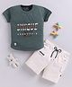 LTZ CLUB Textile Knit Half Sleeves Typography Printed Tee & Shorts Set - Olive Green