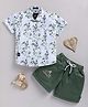LTZ CLUB Textile Knit Half Sleeves Floral Printed Shirt & Shorts Set - Green & White
