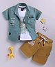LTZ CLUB Textile Knit Half Sleeves Typography Printed Shirt & Shorts With Tee Set - Sea Green