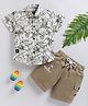 LTZ CLUB Textile Knit Half Sleeves Abstract Printed Shirt & Shorts Set - Green & White