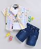 LTZ CLUB Textile Knit Half Sleeves Checked Shirt & Shorts With Tee Set - Yellow & Multi Colour