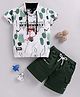 LTZ CLUB Textile Knit Half Sleeves Abstract & Typography Printed Tee & Shorts Set - Light Green & Beige