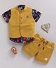 LTZ Club Textile Knit Half Sleeves Floral Printed Shirt & Shorts With Jacket Set - Mustard