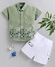 LTZ CLUB Textile Knit Half Sleeves Floral & Leaves Printed Shirt & Shorts Set - Pista Green