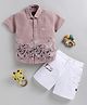 LTZ CLUB Textile Knit Half Sleeves Floral & Leaves Printed Shirt & Shorts Set - Peach
