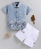 LTZ CLUB Textile Knit Half Sleeves Floral & Leaves Printed Shirt & Shorts Set - Sky Blue