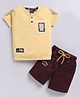 LTZ CLUB Textile Knit Half Sleeves Typography Printed Tee & Shorts Set - Mustard