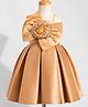 Enfance Cotton Mixes Woven Sleeveless Rose & Bow Applique Pleated Knee Length Dress - Mustard