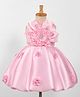 Enfance Cotton Mixes Sleeveless Floral Applique & Stone Embellished Dress - Pink