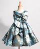 Enfance Cotton Mixes Sleeveless Dress With Floral & Bow Applique - Blue