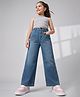 Arias Cotton Elastane Woven Light Wash Full Length Wide Leg Denim Jeans - Blue