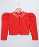Bright Stars KIDSWEAR Knit Full Puffed Sleeves Pearls Embellished Shrug - Red