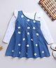 Bright Stars KIDSWEAR Denim Woven Sleeveless Floral Applique Detailed Pinafore Dress With Tee - Blue