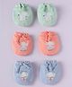 Simply Interlock Knit Set of Mittens With Elephant Print Pack of 3 - Peach, Sea Green & Purple