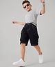 Arias Woven Knee Length with Cotton Stretch Regular Fit Bermuda Shorts With Contrast stitch Cargo Pockets and suspender in Black
