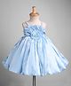 Enfance Cotton Mixes Knit Sleeveless Flower Applique With Stone Embellished Dress - Blue
