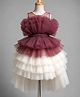 Enfance Net Knit Woven Sleeveless Ruffle Detailed Layered Party Dress - Brown