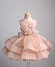 Enfance Net Knit Sleeveless Flower Applique & Stone Embellished Net Dress - Brown