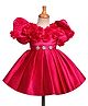 Enfance Cotton Mixes Knit Half Sleeves Flower Applique & Stone Detailed Party Dress - Dark Pink