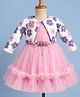 Enfance Cotton Mixes Knit Full Sleeves Flower Embroidered & Embellished Dress With Jacket - Lavender