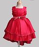 Enfance Cotton Mixes Knit Sleeveless Box Pattern Bow Applique Layered Dress - Dark Pink