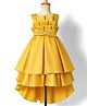 Enfance Cotton Mixes Knit Sleeveless Box Pattern Bow Applique Layered Party Dress - Yellow
