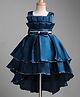 Enfance Cotton Mixes Knit Sleeveless Box Pattern Bow Applique Layered Dress - Blue