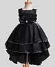 Enfance Cotton Mixes Knit Sleeveless Box Pattern Bow Applique Layered Dress - Black