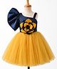 Enfance Net Knit One-Shoulder Flower Applique Flared Party Dress - Yellow