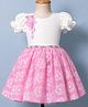 Enfance Cotton Mixes Knit Puff Sleeves Flower Applique & Embroidered Dress - Pink