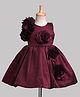 Enfance Cotton Mixes Knit Sleeveless Flower Applique Knee Length Net Party Dress - Maroon