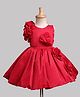 Enfance Cotton Mixes Knit Sleeveless Flower Applique Knee Length Net Party Dress - Red
