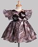Enfance Cotton Mixes Knit Half Sleeves Flower Printed Butterfly Applique Dress - Brown