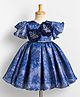 Enfance Cotton Mixes Knit Half Sleeves Flower Printed Butterfly Applique Dress - Navy Blue