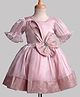 Enfance Cotton Mixes Knit Half Sleeves Bow Applique Dress - Pink