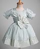 Enfance Cotton Mixes Knit Half Sleeves Bow Applique Dress - Light Green