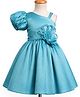 Enfance Cotton Mix Woven One Shoulder Sleeveless Party Dress With Flower Applique - Light Blue