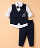 Rikidoos Cotton Woven Full Sleeve 3 Piece Party Suits With Stone Embellished & Bow - Navy & White